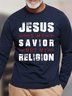 Men Jesus Is My Savior Not My Religion Letters Cotton Loose Crew Neck Tops