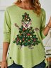 Womens Funny Cat Christmas Tree PrintTops