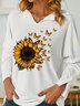 Womens Butterfly Sunflowers Print Casual Sweatshirts