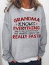 Women Grandma Knows Everything Perfect Plaid Cotton-Blend Sweatshirts