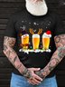 Men's Christmas Three Beer Snowflakes Loose Cotton Crew Neck T-Shirt