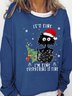 Women Merry Christmas I’m Fine Tree Black Cat Loose Crew Neck Sweatshirts