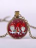 Christmas Vintage Red Elf Pattern Time Stone Necklace Holiday Party Favor