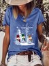 Women Snowman Christmas Print Simple T-Shirt