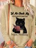 Women's Funny Black Cat With Coffee Let Me Check My Giveashitometer Nope Nothing Letter Long Sleeve Top