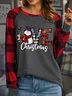 Women's Western Christmas Snowman Love Funny Buffalo Plaid Graphic Print Merry Christmas Loose Crew Neck Top