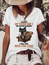Women Funny Cat Coffee Cotton-Blend Loose Crew Neck T-Shirt
