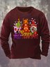 Mens Happy Hallothanksmas Christmas Gnome Funny Graphics Printed Crew Neck Sweatshirt