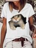 Women’s 3D Cat Print Crew Neck Casual T-Shirt