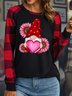 Women’s Valentine's Day Love Gnome Cordate Crew Neck Casual Loose Polyester Cotton Top