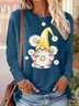 Womens Gnome Daisy Bee Print Crew Neck Casual Top
