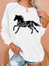 Women's Floral Horse Simple Crew Neck Loose Sweatshirt