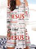 Women's Jesus Word Regular Fit Geometric Buttons Crew Neck Casual Dress