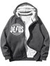 Men's Highway Jesus To Heaven Belief Text Letters Graphic Print Hoodie Zip Up Sweatshirt Warm Jacket With Fifties Fleece