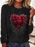 Women's Heart Rose Simple Cotton-Blend Long Sleeve Top