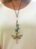 Everyday Leather String Beaded Dragonfly Pattern Long Necklace Sweater Chain Ethnic Bohemian Jewelry