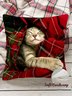 18*18 Cat Throw Pillow Covers, Pillow Covers Decorative Soft Corduroy Cushion Pillowcase Case For Living Room Bed Sofa Car Home Decoration