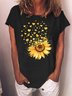 Women's Crew Neck Casual Sunflower Heart T-Shirt