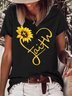 Women's Sunflower Faith Christian Letters Crew Neck Casual T-Shirt