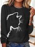 Women's Cute Cat Print Casual Crew Neck Top