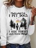 Women's Funny Letter Dog Horse Letter Casual Crew Neck Top