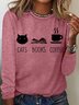 Women's Cats, Books and Coffe Casual Crew Neck Top