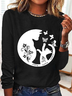 Women's Lovely Butterfly Cat Print Women Slogan Regular Fit Simple Long Sleeve Top