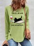 Women's Life Is Better With Wine Cat And Books Casual Crew Neck Top