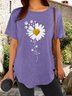 Women's Paw Flower Print Letters Crew Neck Casual T-Shirt
