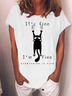 Women's It's Fine I'm Fine Everything Is Fine Funny Black Cat Lover Cotton-Blend T-Shirt