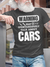 Men's Warning May Spontaneously Talk About Car Funny Graphic Print Crew Neck Loose Cotton Casual T-Shirt