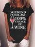 Women's Weekend Forecast 100% Chance Of Wine Funny Graphic Print Casual Loose Cotton Text Letters T-Shirt