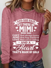 Women’s Funny Word Mimi Grandma Crew Neck Cotton-Blend Long Sleeve Top