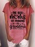 Women’s The Best Moms Get Promoted To Grandma Loose Text Letters Crew Neck Casual T-Shirt
