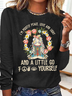 Women's Hippie Mostly Peace Casual Letters Crew Neck Shirt
