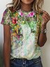 Women's Art Print Floral Casual Crew Neck Loose T-Shirt