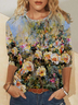 Women's Art Floral Print Casual Crew Neck Regular Fit Shirt