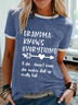 Women's Blessed Grammy Grandma Knows Everything Simple Text Letters Crew Neck T-Shirt