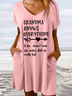 Women's Funny Grammy Grandma Knows Everything V Neck Text Letters Casual Dress