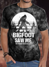 Men's Bigfoot Saw Me But Nobody Believes Him Funny Graphic Tie-Dye Printing Loose Text Letters Casual Crew Neck T-Shirt