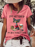 Women's Funny Cat I'M Retired My Job Is To Collect Books Crew Neck Casual Cat Cotton T-Shirt