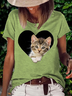 Women's Cat Lover Print Casual Crew Neck T-Shirt