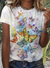 Women's Cute Butterfly Simple Color Block T-Shirt