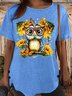 Women's Butterfly Sunflower Owl Crew Neck Loose Casual T-Shirt