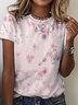 Women's Cute Cherry Blossoms Print Simple Crew Neck T-Shirt