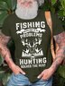 Men's Fishing Solves Most Of My Problems Hunting Solves The Rest Funny Graphic Printing Text Letters Cotton Crew Neck Casual T-Shirt