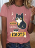 Women's Cute Black Cat I'm Intolerant to Lactose and Idiots Sassy Crew Neck Simple T-Shirt