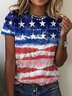 Women's USA Flag Print Casual Crew Neck  T-Shirt