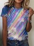 Women's Abstract Rainbow Loose Crew Neck Cotton Casual T-Shirt