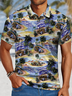 Men's Hawaiian Print Funny Graphic Printing Regular Fit Car Polo Collar Urban Polo Shirt